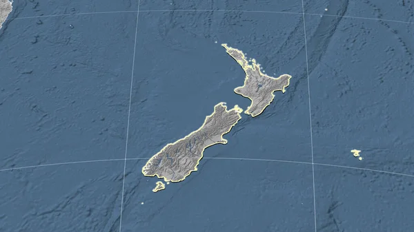Nueva Zelanda Vecindario Perspectiva Oblicua Distante Forma Delineada Mapa Elevación — Foto de Stock