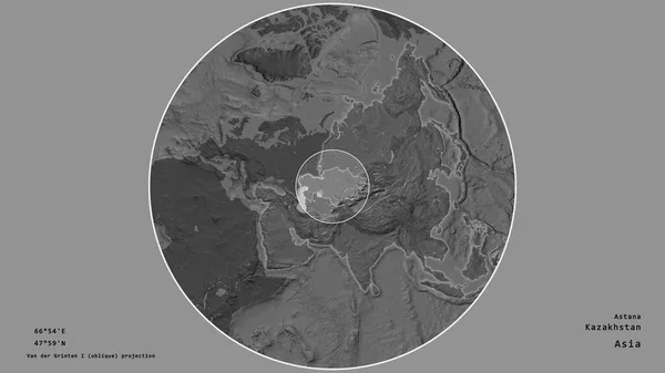 Zona Kazajstán Marcada Con Círculo Mapa Gran Escala Del Continente — Foto de Stock