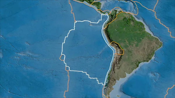 Obrys Tektonické Desky Nazca Ohraničení Přilehlých Desek Satelitu Mapa Projekci — Stock fotografie
