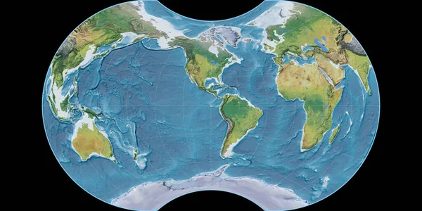 Mapa Świata Projekcji Maurer Apparent Globular Skupiona Zachodniej Długości Geograficznej — Zdjęcie stockowe