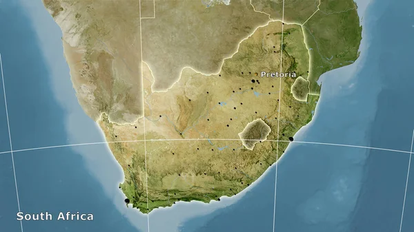 Sud Africa Area Sulla Mappa Satellitare Nella Proiezione Stereografica Composizione — Foto Stock