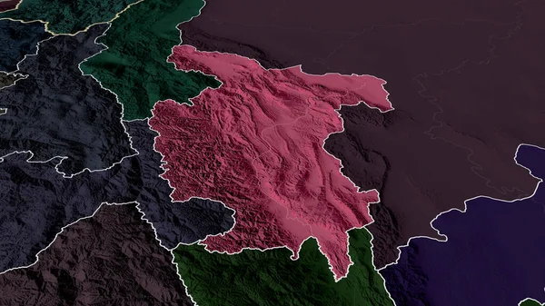 San Martin - region of Peru zoomed and highlighted. Colored and bumped map of the administrative division. 3D rendering