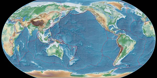 Mapa Świata Projekcji Robinsona Skupiona 170 Zachodniej Długości Geograficznej Kolorowy — Zdjęcie stockowe