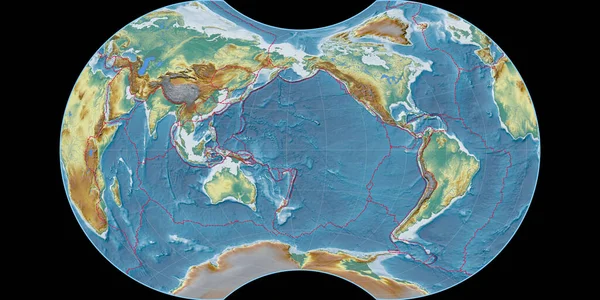 Světová Mapa Maurerově Zjevné Kulové Projekci Soustředěná 170 Západní Délky — Stock fotografie