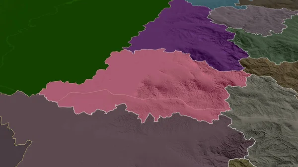 アラド ルーマニアの郡が拡大し 強調した 行政区画の色と衝突した地図 3Dレンダリング — ストック写真