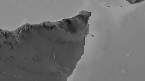 ソマリアのバーリ地方 湖や川とグレースケールの地図 形状は その国の領域に対して概説 3Dレンダリング — ストック写真