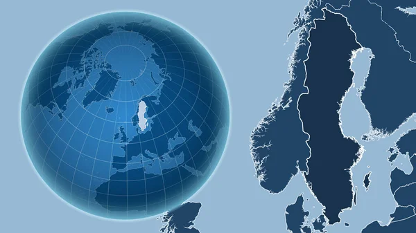 Schweden Globus Mit Der Form Des Landes Gegen Vergrößerte Landkarte — Stockfoto