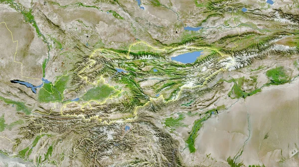 Obszar Kirgistanu Satelicie Mapa Projekcji Stereograficznej Surowa Kompozycja Warstw Rastrowych — Zdjęcie stockowe