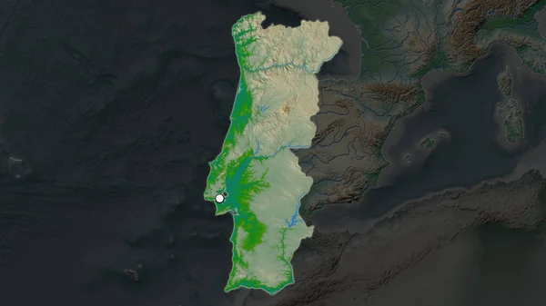 Highlighted Area Portugal Capital Point Desaturated Map Its Neighbourhood Color — Stock Photo, Image