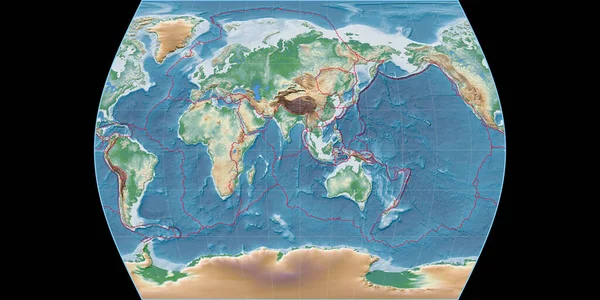 Světová Mapa Projekci Times Atlas Soustředila Východní Délky Barevné Stínítko — Stock fotografie