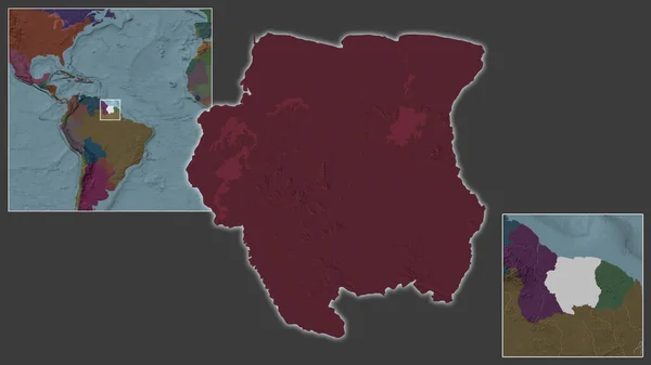 Zbliżenie Surinamu Jego Lokalizacji Regionie Centrum Mapy Świata Dużą Skalę — Zdjęcie stockowe