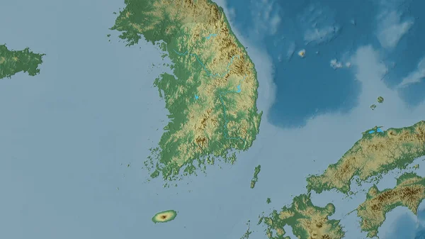 Stereografik Projeksiyondaki Topografik Yardım Haritasında Güney Kore Bölgesi Raster Katmanlarının — Stok fotoğraf