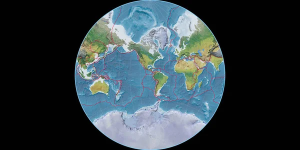 램버트 레인지 투영의 지도는 웨스트 경도를 중심으로 생리학적 지형의 스러운 — 스톡 사진