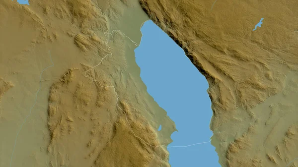 Karonga District Malawi Colored Shader Data Lakes Rivers Shape Outlined — Stock Photo, Image
