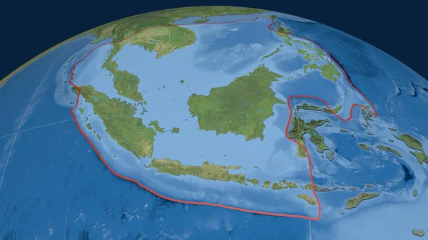 Płytka Tektoniczna Sundy Zarysowana Kuli Ziemskiej Zdjęcia Satelitarne Renderowanie — Zdjęcie stockowe