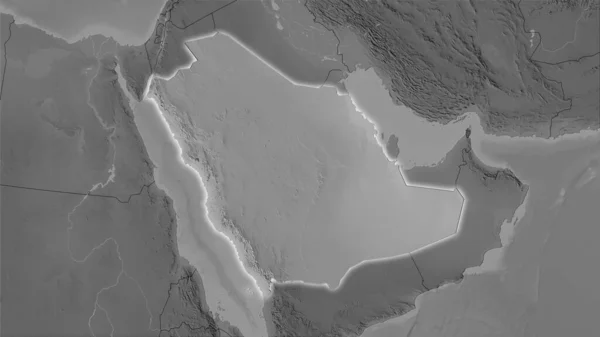 Área Arábia Saudita Mapa Elevação Escala Cinza Projeção Estereográfica Composição — Fotografia de Stock