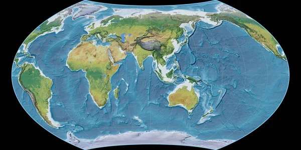 Mapa Del Mundo Proyección Wagner Viii Centrado Longitud Este Características —  Fotos de Stock