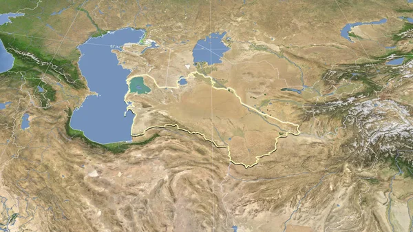 Türkmenistan Mahallesi Uzak Eğimli Perspektif Şekil Çizilmiş Uydu Resimleri — Stok fotoğraf