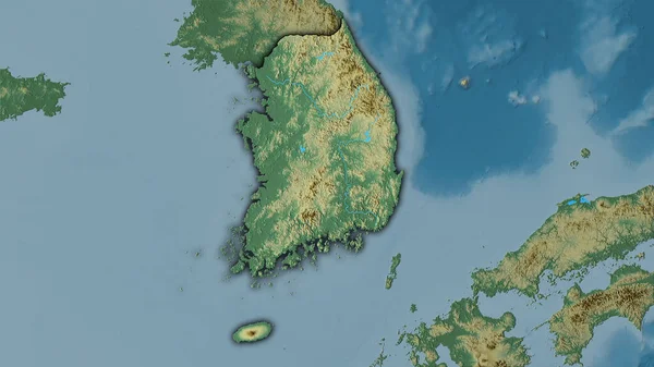 Área Corea Del Sur Mapa Topográfico Relieve Proyección Estereográfica Composición — Foto de Stock