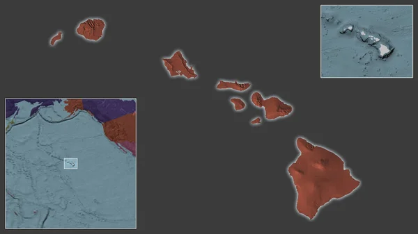 Close Dos Estados Unidos Havaí Sua Localização Região Centro Mapa — Fotografia de Stock