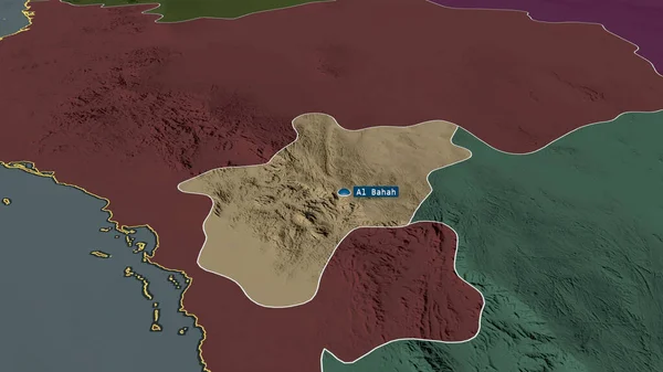 Bahah Oblast Saúdské Arábie Přiblížila Zvýraznila Kapitálem Barevná Poďobaná Mapa — Stock fotografie