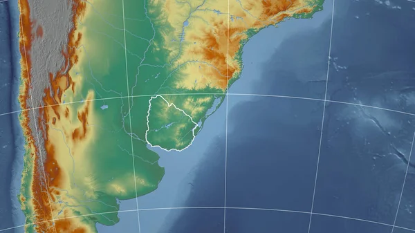 Uruguay Mahalle Ülkenin Dış Hatlarıyla Uzak Perspektif Topografik Yardım Haritası — Stok fotoğraf