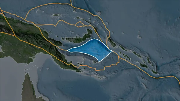 衛星上のソロモン海の地殻プレートの概要隣接する地域の砂漠化によって分離された地図 ヴァン グリンテンI予測 斜めの変換 — ストック写真