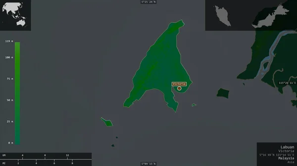 Labuan Territorio Federale Della Malesia Dati Ombreggiatura Colorati Con Laghi — Foto Stock