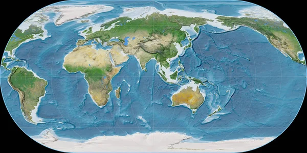 Mapa Del Mundo Proyección Oval Ortelius Centrado Longitud Este Imágenes —  Fotos de Stock