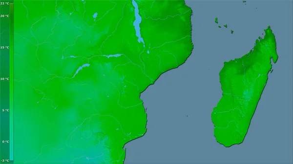 Мінімальна Температура Холодного Місяця Районі Мозамбіку Стереографічній Проекції Легендою Сирою — стокове фото