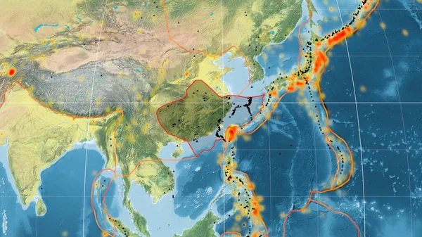 Yangtze Tektonický Štítek Nastíněný Globální Topografické Mapě Mollweidově Projekci Vykreslování — Stock fotografie