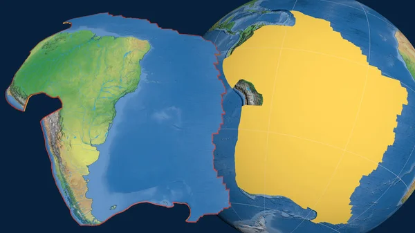 Plaque Tectonique Amérique Sud Extrudée Présentée Contre Globe Carte Topographique — Photo