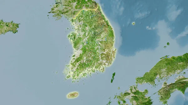 Uydudaki Güney Kore Bölgesi Stereografik Projeksiyondaki Bir Harita Işık Saçan — Stok fotoğraf