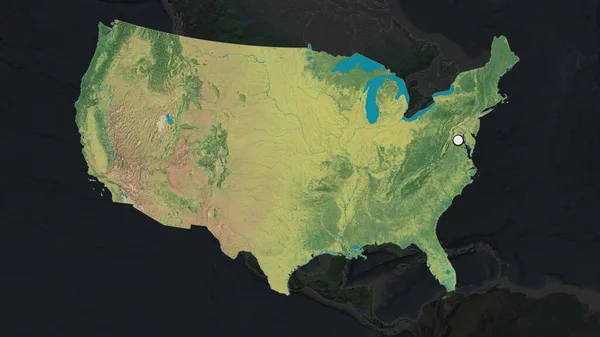 Área Destaque Dos Estados Unidos Com Ponto Capital Mapa Dessaturado — Fotografia de Stock