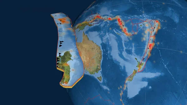 Тектоническая Плита Кермадека Экструдирована Представлена Земном Шаре Спутниковые Снимки Рендеринг — стоковое фото