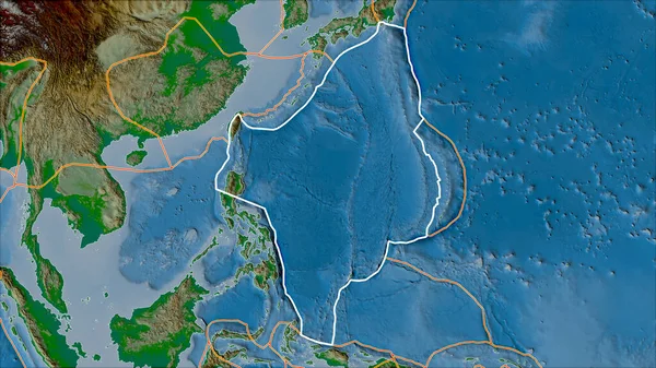 概要フィリピン海地殻プレートとバン グリンテンI予測の物理的地図上の隣接するプレートの境界 斜めの変換 — ストック写真