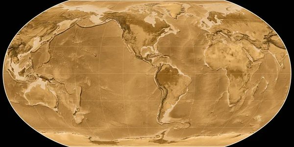 Světová Mapa Robinsonově Projekci Soustředila Západní Délky Sepia Barevná Mapa — Stock fotografie