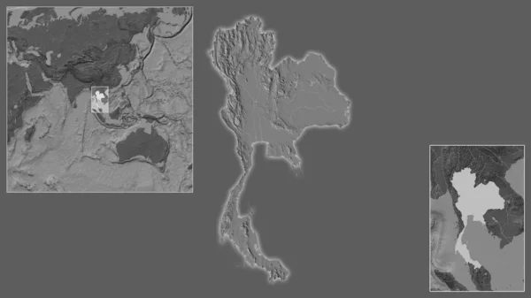 Primer Plano Tailandia Ubicación Región Centro Mapa Mundial Gran Escala — Foto de Stock