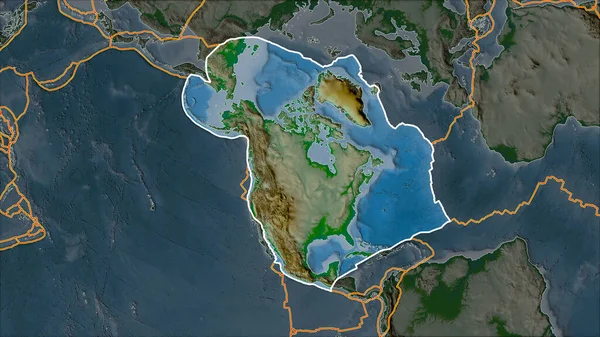 Placa Tectônica Norte Americana Delineada Mapa Físico Separada Por Dessaturação — Fotografia de Stock