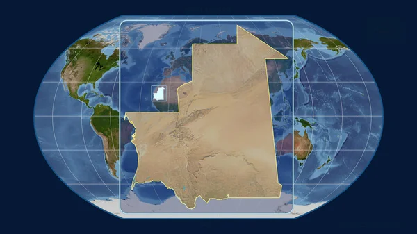Втілена Точки Зору Мавританії Лінія Перспектив Проти Глобальної Карти Проекції — стокове фото