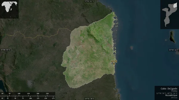 Cabo Delgado Provincia Mozambique Imágenes Satélite Forma Presentada Contra Área — Foto de Stock