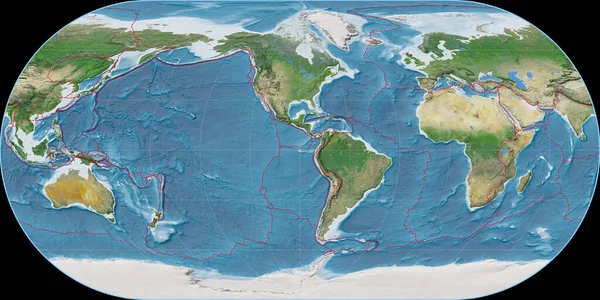 Карта Мира Проекции Ортелия Овала Сосредоточена Западной Долготе Спутниковые Снимки — стоковое фото