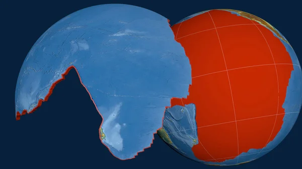 Pacific Tectonic Plate Extruded Presented Globe Topographic Relief Map Rendering — Stock Photo, Image