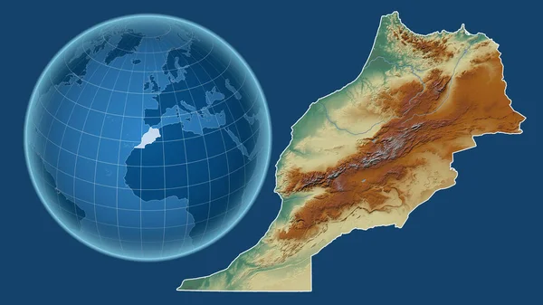 Марокко Глобус Формой Страны Фоне Увеличенной Карты Контуром Выделенным Синем — стоковое фото