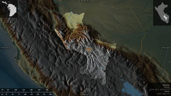Куско Перуанський Регіон Кольоровий Рельєф Озерами Річками Форма Представлена Проти — стокове фото