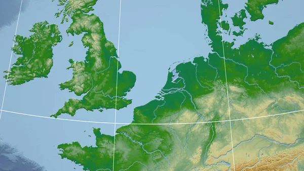 Alankomaat Naapuruus Kaukainen Näkökulma Ilman Ääriviivoja Väri Fyysinen Kartta — kuvapankkivalokuva