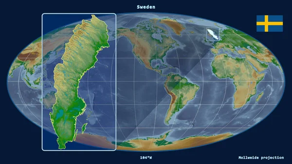 Sveç Mollweide Projeksiyonundaki Küresel Haritaya Karşı Perspektif Çizgileri Ile Yakınlaştırılmış — Stok fotoğraf