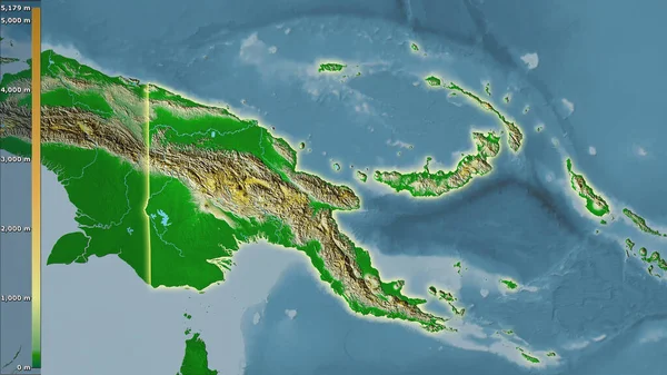 Mapa Físico Dentro Del Área Papúa Nueva Guinea Proyección Estereográfica — Foto de Stock