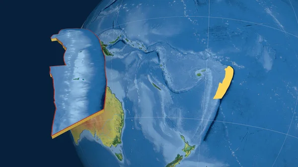 Tonga Placa Tectônica Extrudado Apresentado Contra Globo Mapa Topográfico Renderização — Fotografia de Stock