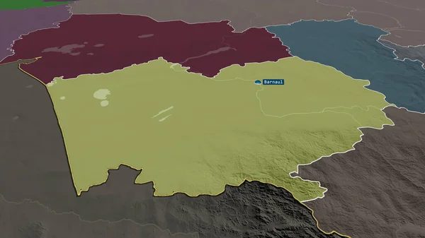 Altay Grondgebied Van Rusland Gezoomd Gemarkeerd Met Kapitaal Gekleurde Hobbelige — Stockfoto